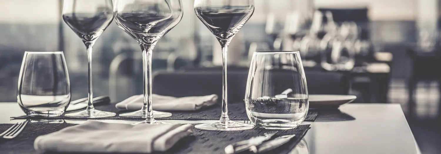 Glassware on restaurant table